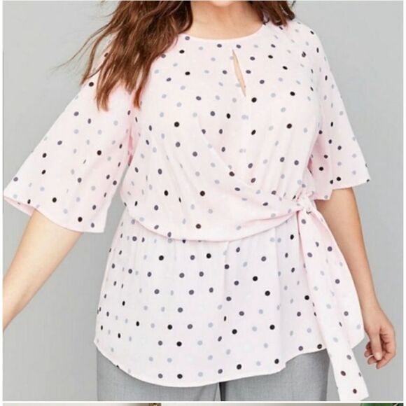 LANE Bryant Polka Dot Wrap Chiffon Blouse Size 14 - Picture 1 of 7